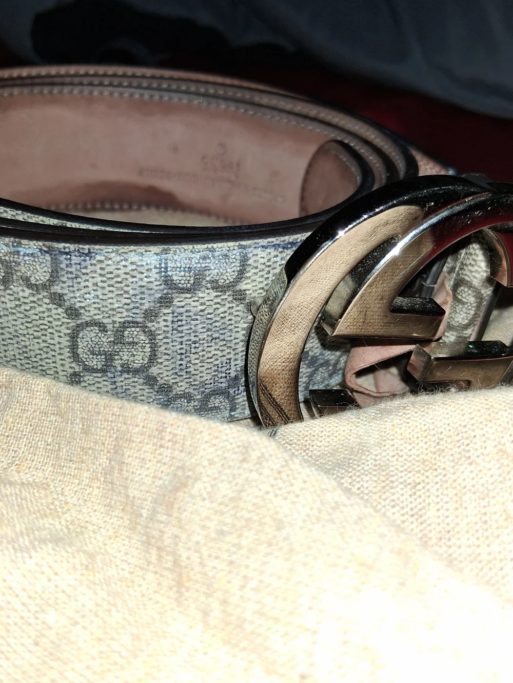 Gucci Beige Monogram GG Canvas Belt with Silver Buckle
